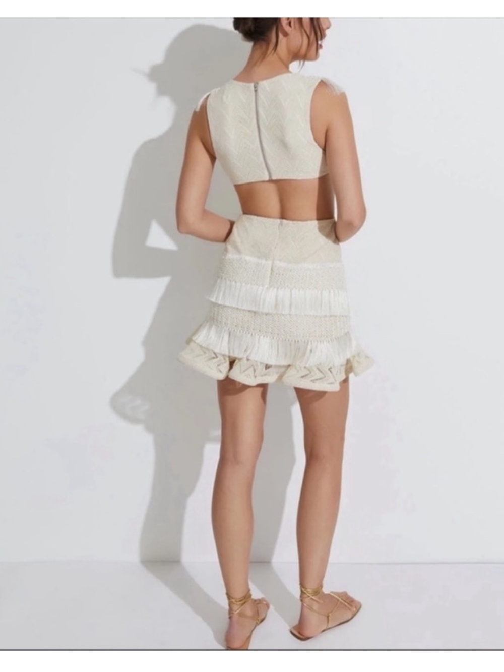 PatBO Cream Fringed Knit Mini Dress - Picture 2 of 8
